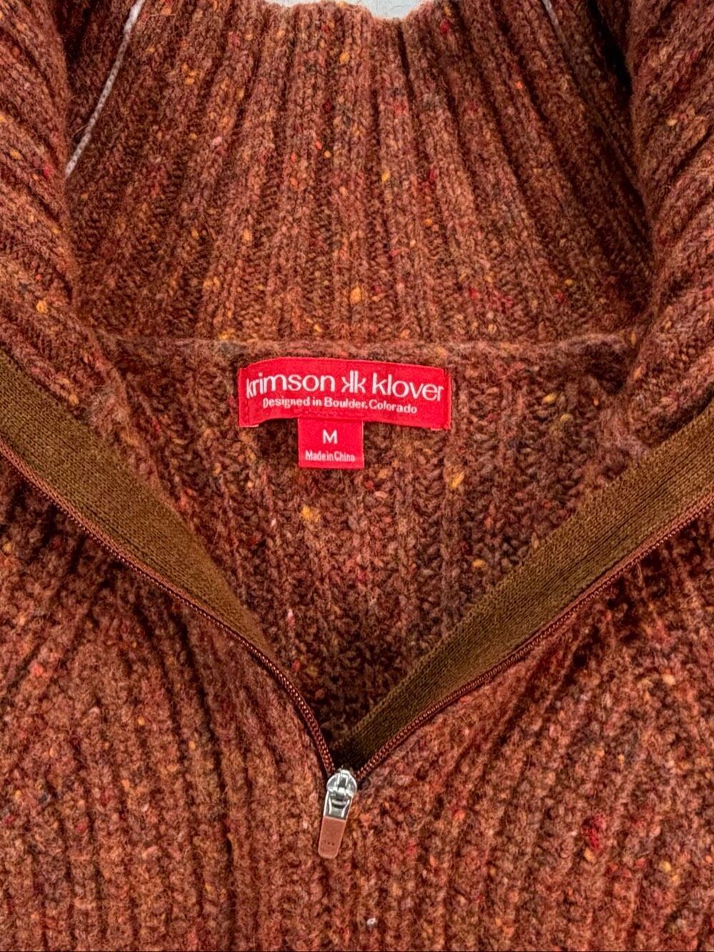 Krimson Klover Snowcat 1/4 Zip Sweater Size Medium Merino Alpaca Rust Stripe Ski - Picture 4 of 11